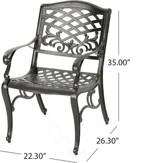 English Elm Christopher Knight Home® - Ravenna Bronze 6-Person Cast Aluminum Patio Dining Set with Floral Lattice Table, Rust-Resistant 54589.00BZE-6_57704.00