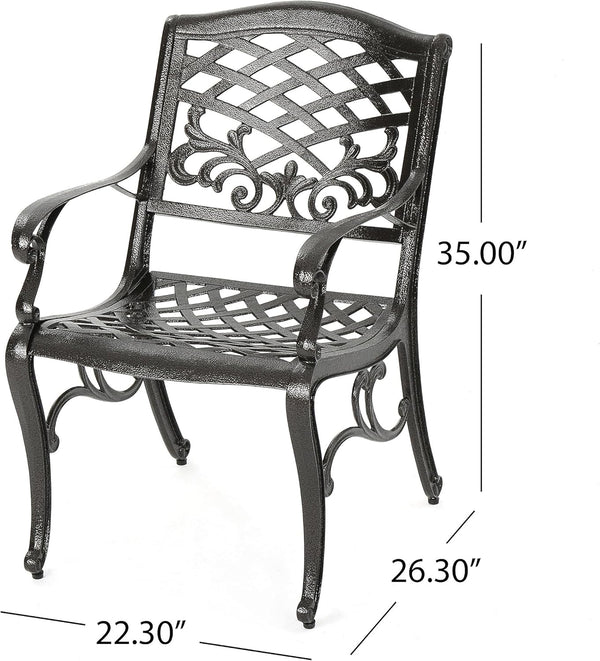 English Elm Christopher Knight Home® - Ravenna Bronze 6-Person Cast Aluminum Patio Dining Set with Floral Lattice Table, Rust-Resistant 54589.00BZE-6_57704.00