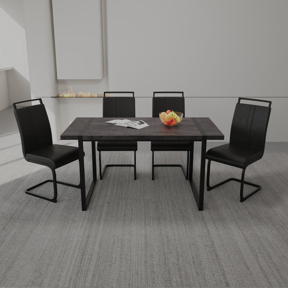 English Elm 59" Rustic Industrial Dining Table Set With 3 Pu Armless Chairs For Modern Farmhouse Style Decor W2189S00159