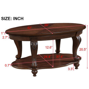 English Elm Living Room Coffee Table Set with Distressed Chipped Wood Top, Solid Wood Legs, Heat-Resistant Veneer Cherry W1202S00002
