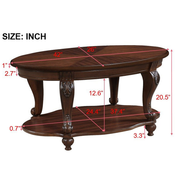 English Elm Living Room Coffee Table Set with Distressed Chipped Wood Top, Solid Wood Legs, Heat-Resistant Veneer Cherry W1202S00002