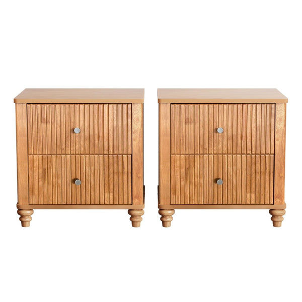 English Elm 3-piece King Bedroom Set Fluted Wood Frame Natural Finish with Storage Nightstands W1716S00033