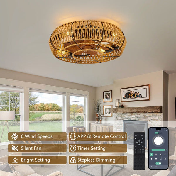 English Elm Rgb Flush Mount Fandelier Smart App Led Ceiling Fan for Low Profile Bedrooms W1340P461527