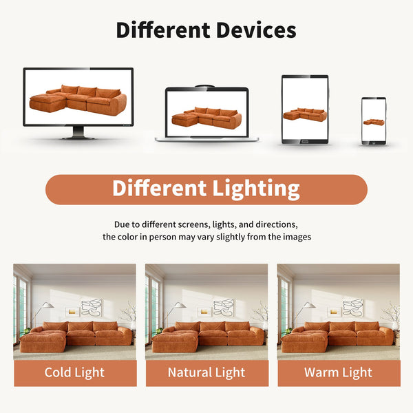 English Elm 116'' Fully Compressed Sofa with Legless Chenille Design, High-Density Comfort, Modular Flexibility and No Assembly Required Orange N723S9707G