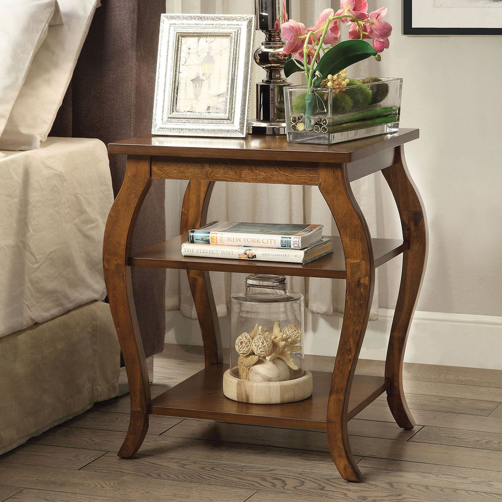 English Elm Square Modern Reversible End Table with Two Open Shelves for Flexible Storage and Stylish Living Room Walnut B016P310259