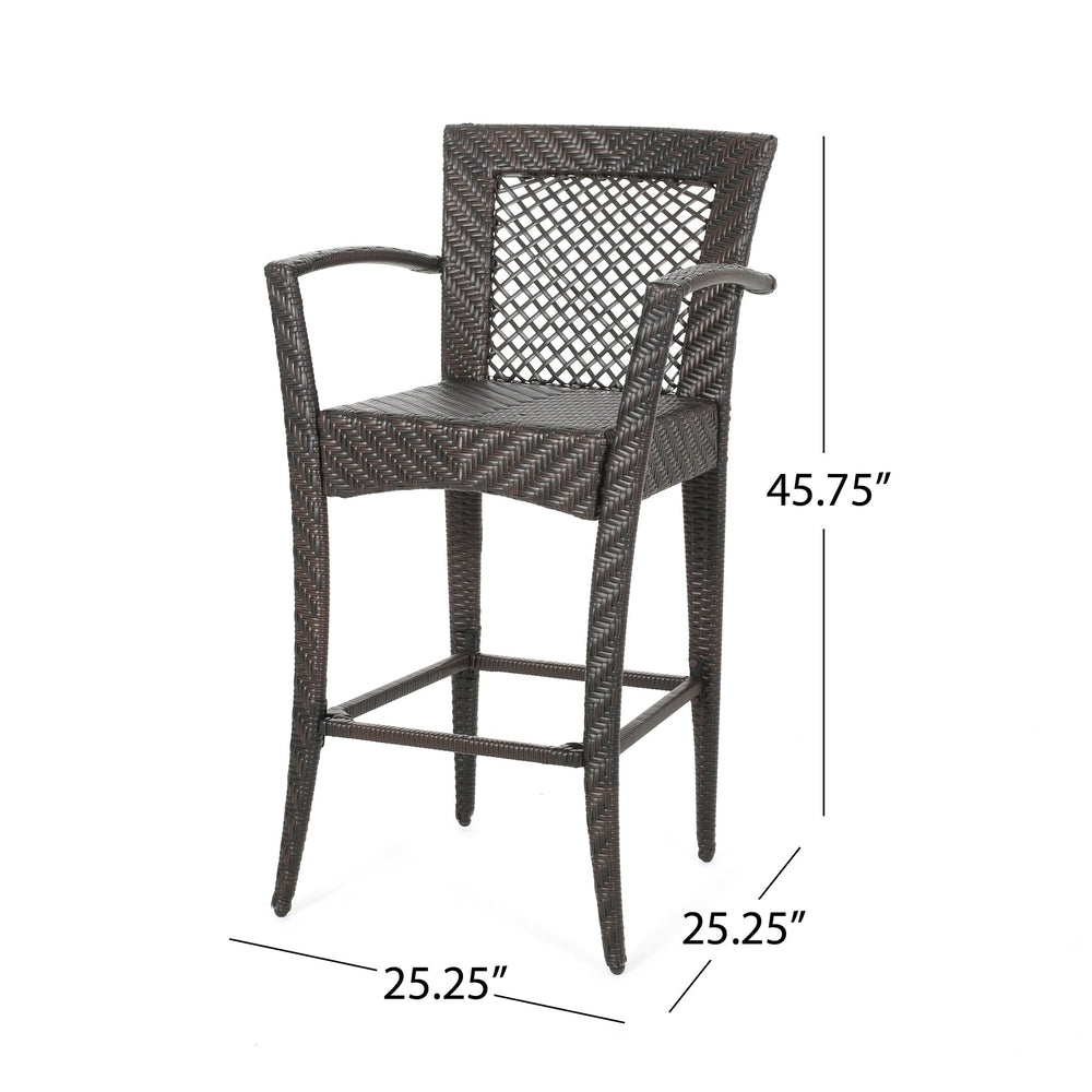 English Elm Christopher Knight Home® - Outdoor PE rattan Barstools with Iron Frame Set of 2 - 30" Seat, Woven Multi Brown, Tapered Legs Elegance 64339.00MULBRN