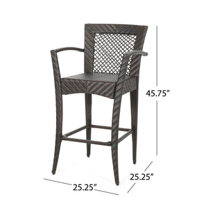 English Elm Christopher Knight Home® - Outdoor PE rattan Barstools with Iron Frame Set of 2 - 30" Seat, Woven Multi Brown, Tapered Legs Elegance 64339.00MULBRN