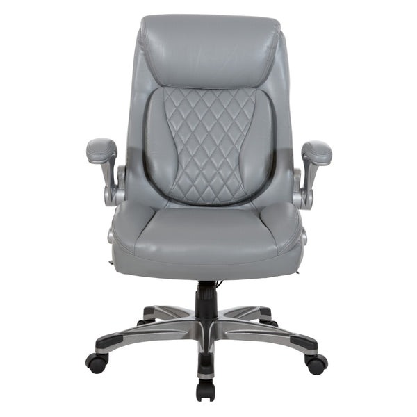 OSP Home Furnishings Executive Tufted Bonded Leather Office Chair with Lumbar Support and Flip up Arms Grey ECH75137-EC2