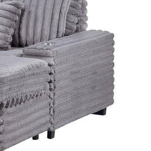 English Elm Melodia Oversized Corduroy Chaise Lounge with Usb Charging and Cupholders for Media Rooms Gray B2749S00271