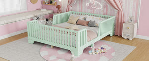 English Elm Full Size Montessori Floor Bed with Safety Fence Mdf Frame for Kids Bedroom W2593P381119