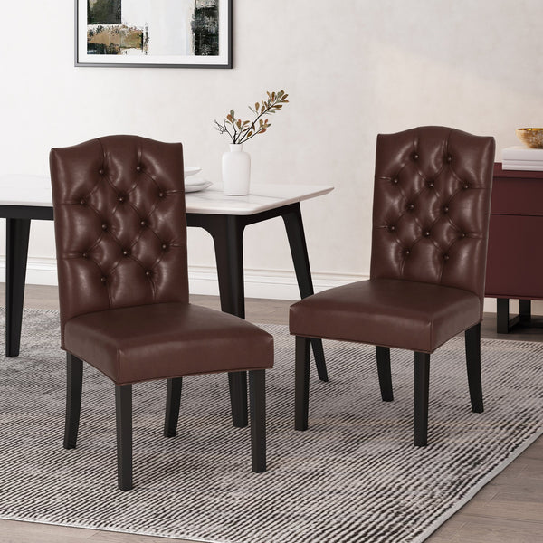 English Elm Christopher Knight Home® - HARRIET Tufted Upholstered Dining Chair Set of 2 with Crown Back Design, Durable Fabric Comfort Dark Brown 52322.00PUDBRN