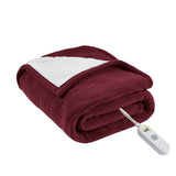 Serta Fleece to Sherpa Casual Heated Throw ST54-0124 Burgundy