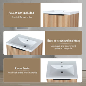 English Elm 24 Inch Freestanding Bathroom Vanity with Resin Basin, Soft-Close Doors, Open Shelf Storage, Modern Design W999P181590