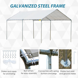 English Elm Outsunny 10x20 Foot Galvanized Steel Carport Outdoor Vehicle Canopy with Anchor Kit W2225P217045