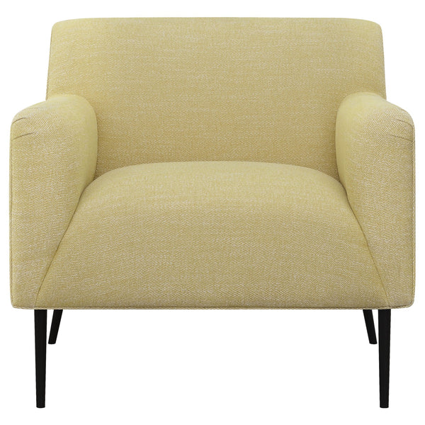 English Elm Darlene Lemon Upholstered Accent Chair with Curved Track Arms, Lemon Fabric, Sleek Metal Legs, Cozy Elegance B062P344991