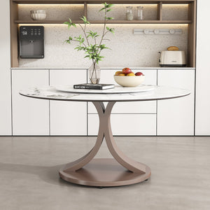 English Elm 53" Round Dining Table - Stylish 360° Lazy Susan, Scratch & Heat Resistant Sintered Stone Top, Durable Base W2699S00057