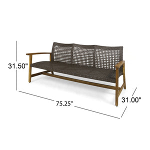 English Elm Christopher Knight Home® - Outdoor Acacia Wood Wicker 3 Seater Sofa with Iron Accents, Weather-Resistant Patio Conversation Set Natural 60395.00WTCMCA