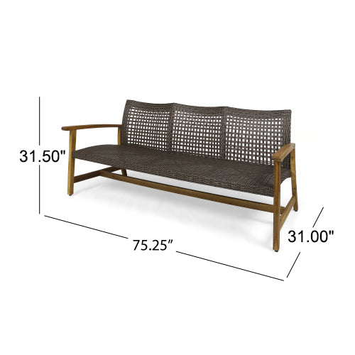 English Elm Christopher Knight Home® - Outdoor Acacia Wood Wicker 3 Seater Sofa with Iron Accents, Weather-Resistant Patio Conversation Set Natural 60395.00WTCMCA