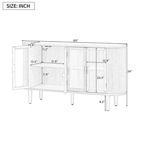 English Elm TREXM Modern Farmhouse Sideboard Cabinet with Fluted Panels, Tempered Glass Doors & Adjustable Shelves Black N715P264923B