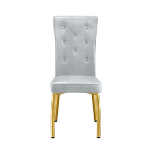 English Elm A Set of 2 Crystal Button Faux Leather Dining Chairs with Embossed Croc Texture Gold,Gray W3226P340256