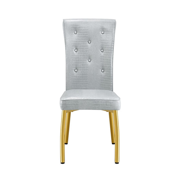 English Elm A Set of 2 Crystal Button Faux Leather Dining Chairs with Embossed Croc Texture Gold,Gray W3226P340256