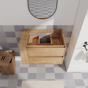 English Elm 30" Wall Mounting Bathroom Vanity Cabinet with Adjustable Side Shelf, Soft-Close 2/3 Drawers, Water-Resistant Plywood Imitative Oak W999P193004