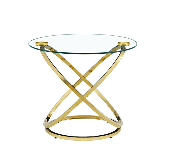 English Elm BLCJ03-GLD80 Sleek 80cm Round Tempered Glass Coffee Table with Sculptural Metal Base, Modern Durable Design Gold W370134274