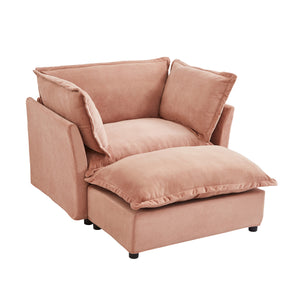 English Elm Modern Armchair Sofa Cozy Chenille Upholstered 47" Chair with Movable Ottoman, Wide Seat Comfortability Pink N719P292695P