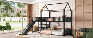 English Elm Full Metal House Bunk Bed with Slide Storage Stairs and Safety Rails for Kids W1580S00344