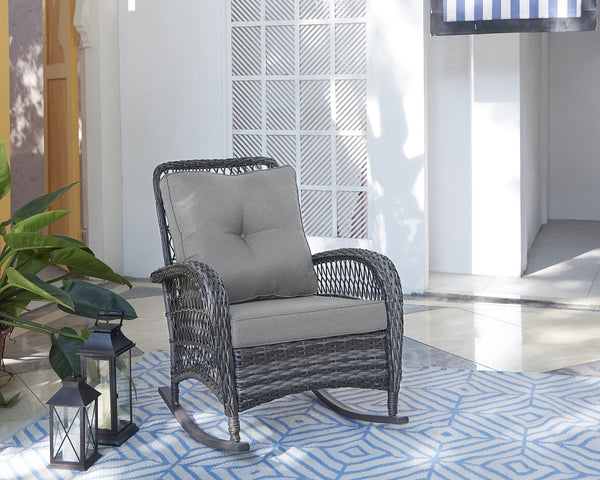 English Elm Fruttuo Upholstered Rocking Chair with Removable Zipper Cushions, Waterproof Fabric, Steel Rattan Frame Grey B365P397660