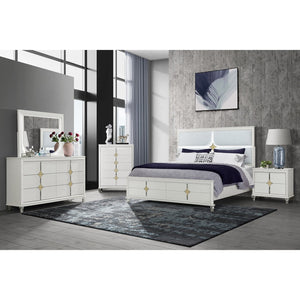 English Elm URIUNI Gold Nightstand with Gold Accented Drawers, Acrylic Front Legs, Spacious Storage, Modern Elegance B201P299630