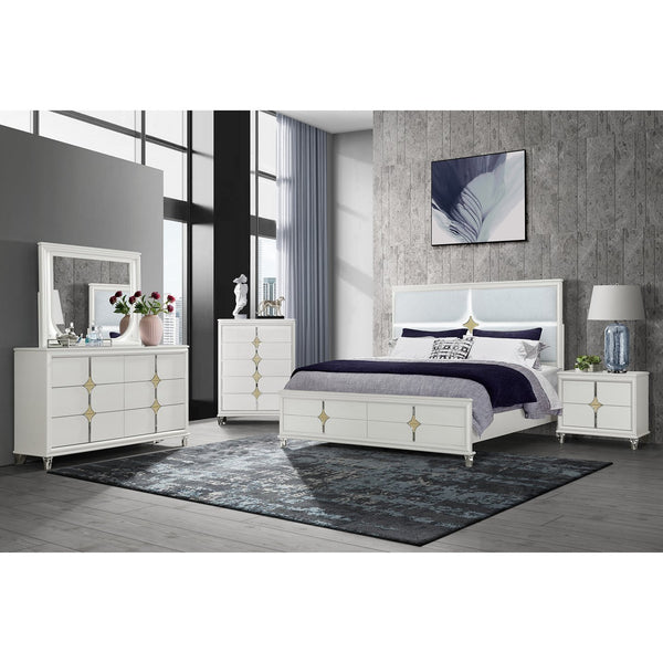 English Elm URIUNI Gold Nightstand with Gold Accented Drawers, Acrylic Front Legs, Spacious Storage, Modern Elegance B201P299630