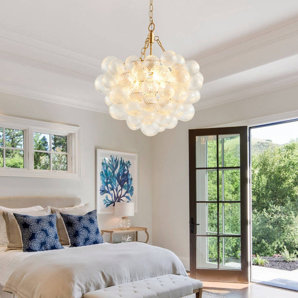 English Elm 20-inch Brushed Gold Iron Chandelier Three Clear Globe Shades Ambient Dining Glow W2312P479741
