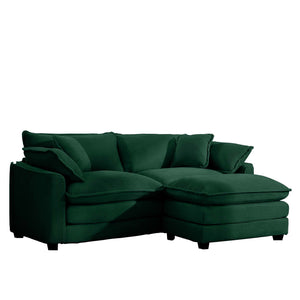 English Elm Corduroy Two-Seater Sofa With Ottoman - Chic L-Shaped Design For Stylish, Cozy Small Spaces! W714S00810
