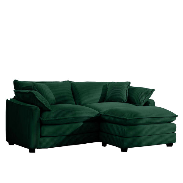 English Elm Corduroy Two-Seater Sofa With Ottoman - Chic L-Shaped Design For Stylish, Cozy Small Spaces! W714S00810