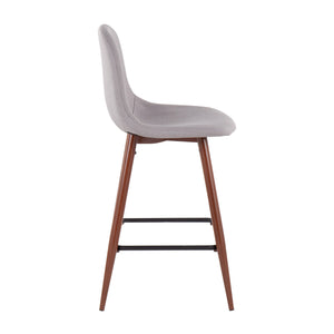 English Elm Pebble Mid-Century Modern Counter Stool with Upholstered Comfort and Walnut Steel Legs, Set of 2 Grey B202P222421