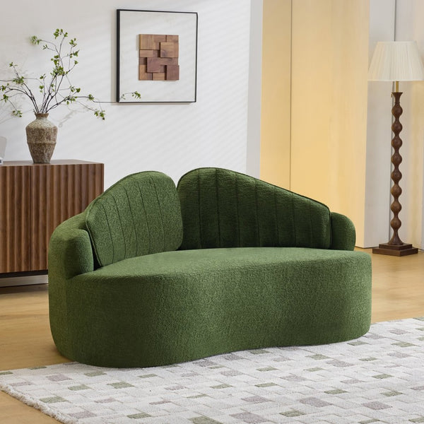 English Elm Curved Two Seat Chenille Sofa Sculptural Wave Design for Studio and Small Living Rooms Green W3612P422592