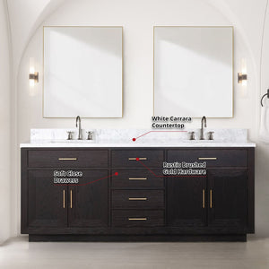 English Elm Black Oak Double Bath Vanity Ensemble With Carrara Marble Top, Faucets, And Stylish Mirrors Included B2731S02178