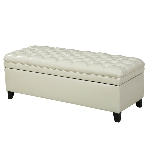 English Elm Christopher Knight Home® - Juliana Storage Ottoman – Elegant Ivory Pu Upholstered Accent With Hidden Storage For Any Room 57741.00IVY