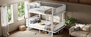 English Elm Twin Over Metal Bunk Bed with Led Lights Usb Ports Drawers and Sofa Conversion Light White W5305S00071