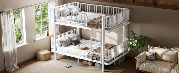 English Elm Twin Over Metal Bunk Bed with Led Lights Usb Ports Drawers and Sofa Conversion Light White W5305S00071