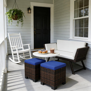 English Elm Outdoor Wicker Ottoman Set of 2 Hand Woven Pe Cube Stools for Patio or Poolside T3971P443562