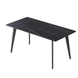 English Elm 62.99" Modern Artificial Stone Dining Table With Black Metal Legs – Seats 6 For Stylish Gatherings W1535S00513