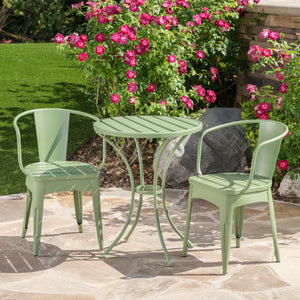 English Elm Christopher Knight Home® - COLMAR 3-Piece Metal Bistro Set for Patio — Weather-Resistant Iron Table & Stackable Armchairs, Slatted Design Green 56558.00MCG