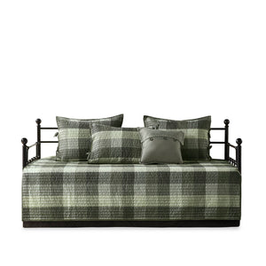 JLA Home Madison Park - 6 Piece Reversible Plaid Daybed Cover Set — Buffalo Plaid & Quilted Herringbone Texture for Cozy Cabin Style Grey MP13-8388