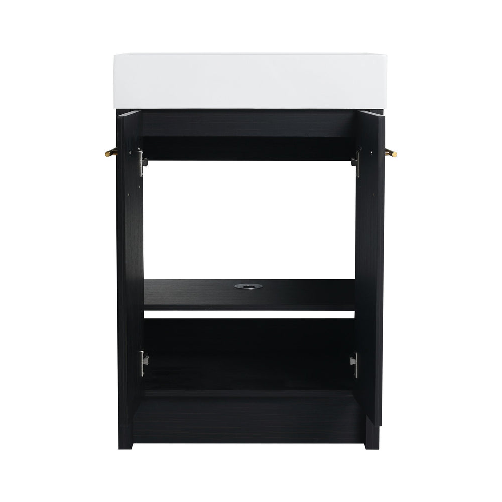English Elm 24 Inch Freestanding Bathroom Vanity With Resin Sink, Soft-Close Doors & Adjustable Storage Options W999S00177