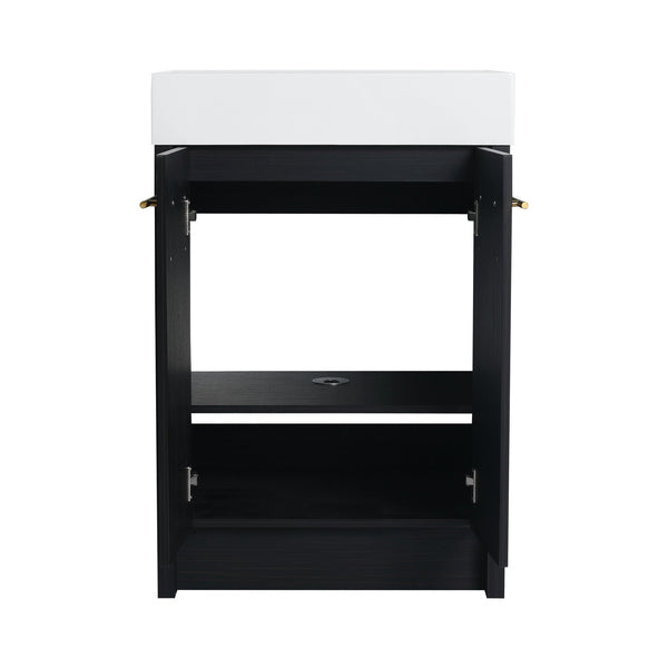 English Elm 24 Inch Freestanding Bathroom Vanity With Resin Sink, Soft-Close Doors & Adjustable Storage Options W999S00177