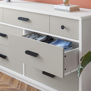 English Elm Valencia Seven Drawer Wide Dresser Dual Tone Laminate Matte Black Pulls Bedroom B2733S00020