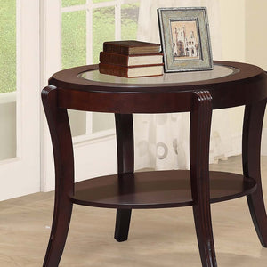 English Elm Espresso Transitional Dark Cherry End Table with 5mm Tempered Glass Top and Open Shelf Storage, 29x31x24" B011P395597