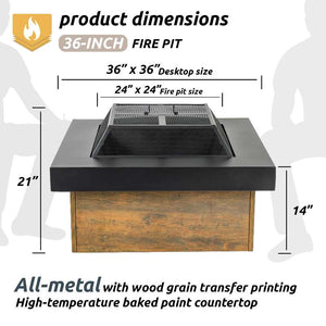English Elm 36-inch Iron Fire Pit Table by EcoNook - Black Steel Wood-Burning Fire Bowl, Durable, Portable, Decorative W3131P277182